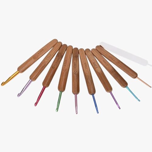 Image of VIRADHAM Crochet Hook Set with Yarn - Beginner Crochet Kit, Bamboo Ergonomic Hooks 2.0-6.0mm, Stitch Markers, Scissors, Yarn Needles & Storage Bag (Wood Rainbow Crochet Yarn Pouch kit)