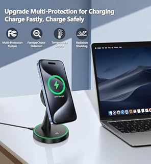 Magnetic Wireless Charger Compatible with MagSafe Charger Stand, 2-in-1 iPhone Charging Station for iPhone 17/16/15/14/13/12 Series, AirPods 4/3/Pro/Pro 2 with Sleep-Friendly Night Light