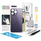 GUPFIX Rückglas-Ersatz für iPhone 14 Pro, mit Repir-Werkzeugen, großes Loch, Rückabdeckung, Glasersatz, alle Träger mit vorinstalliertem Kleber und Reparaturwerkzeug-Kits (Dunkelviolett)