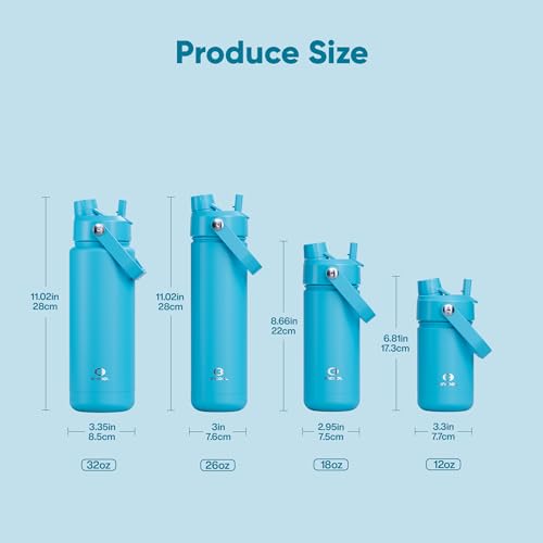 Image of Kids Insulated Water Bottle with Straw - 12oz Stainless Steel Water Bottle with Dual Spouts, Leak-Proof, BPA-Free, Double Wall Vacuum Keeps Cold for 24 Hours for Sports, Travel, School (Azure Blue)