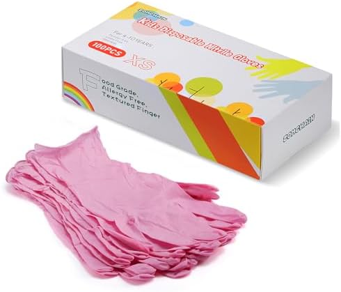Kids Gloves Disposable, Nitrile Glove for Children, Latex Free Gloves, Powder Free- for Crafting, Painting, Cleaning- 100 PCS