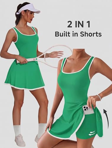 Image of NIASHOT Women's Athletic Dress with Built-in Shorts & Pockets Workout Tennis Golf Active Wear U Neck A-line Dresses