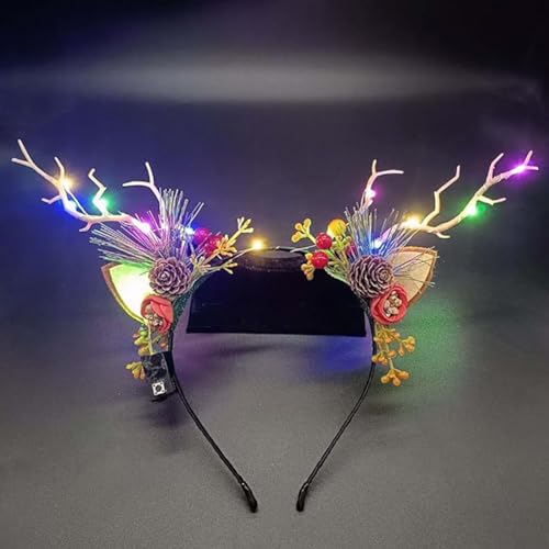 Clataly LED Light up Headband Glowing Reindeer Antlers Hair Accessories Luminous Tiara Christmas Party Hair Hoop Feather Headwear for Women (Color light A)