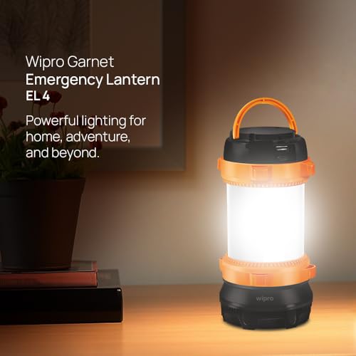 Image of Wipro EL4 Rechargable Multifunctional Rechargable Emergency Light | Type-C Fast Charging | 2 Step Dimmable Torch and Lantern Mode | Camping Lantern with 3600 mAh Battery | Pack of 1