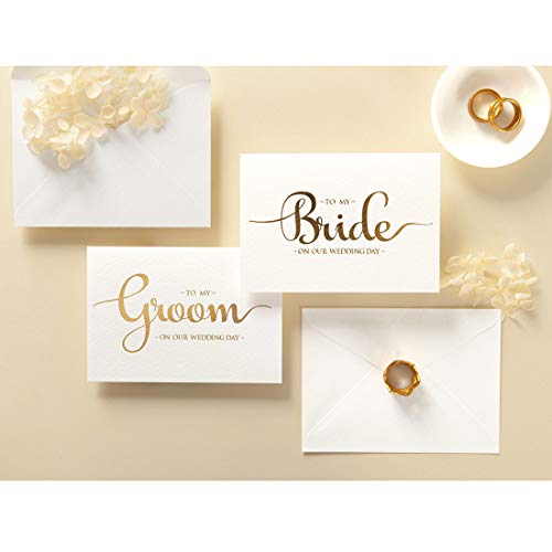 Magjuche Wedding Day Cards Set, Gold Foiled To My Bride And To My Groom Wedding Vow Card With Envelopes #TOP6