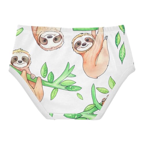 Cotton Toddler Underwear Floral Cute Sloths Green Branches Leaves Cute Panties Girl Cartoon Kids Briefs Undies 2t2