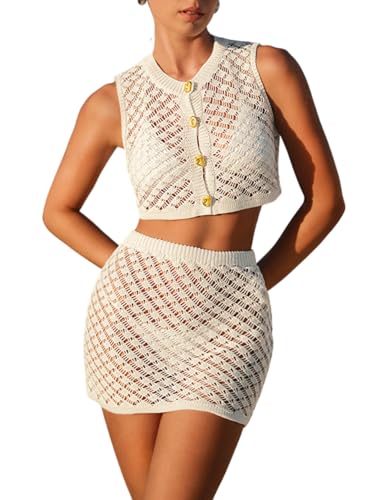 Two Piece Cover Up Skirt Sets,Crochet Swimsuit Coverups for Women,Sexy Beach Outfits Vacation Resort