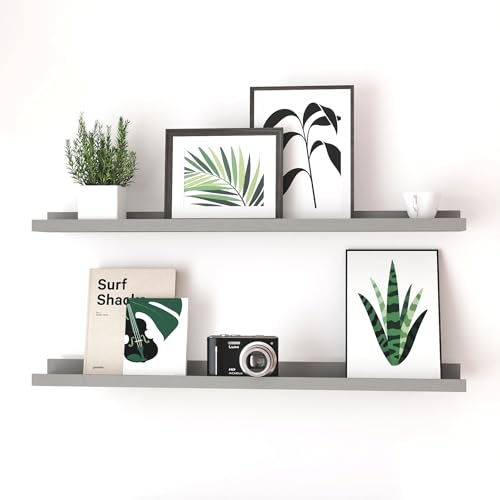 Image of Grey Floating Shelves for Wall Decor, 36 in Shelf with Lip Set of 2