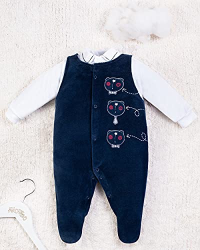 Saída Maternidade Menino Veludo Ondulê Bordada Ursinhos - Marinho P