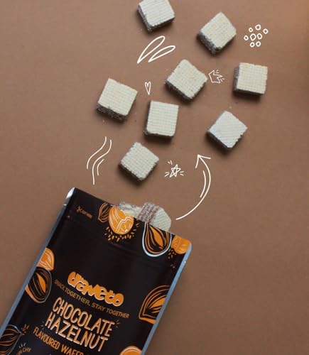Image of Craveto Chocolate Hazelnut Wafer Biscuit Cubes, Pack of 4 | 300g (4 x 100g Packs) | Wafer Layered with Chocolate & Hazelnut Cream | Bite Sized Chocolatey Snacks
