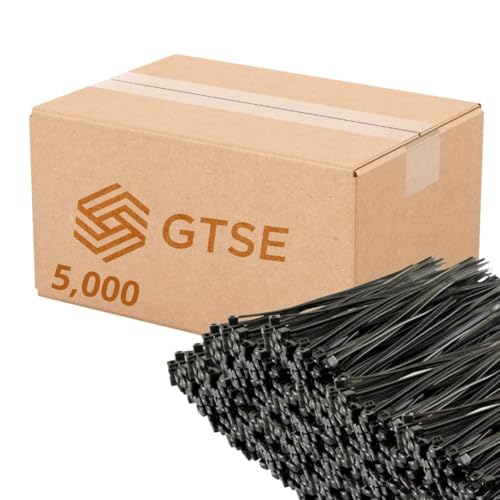 GTSE 8 Inch Black Zip Ties, 5,000 Bulk Pack, 18lb Strength, UV Resistant Small Nylon Cable Ties, Self-Locking 8" Tie Wraps