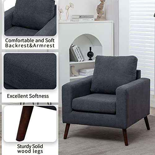 Hypeshops Modern Armchair Living Room Chair, Upholstered Flannel Fabric Upholstery Chair With Solid Wood Legs, Family Sofa For Office Guests, Dark Grey #TOP6