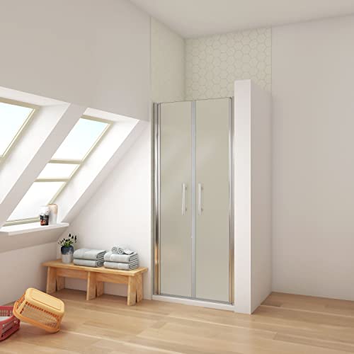 Ducha Casa 100x185cm Mampara de ducha frontal abatible dos hojas, 6mm cristal opaco templado antical, marco de aluminio cromado