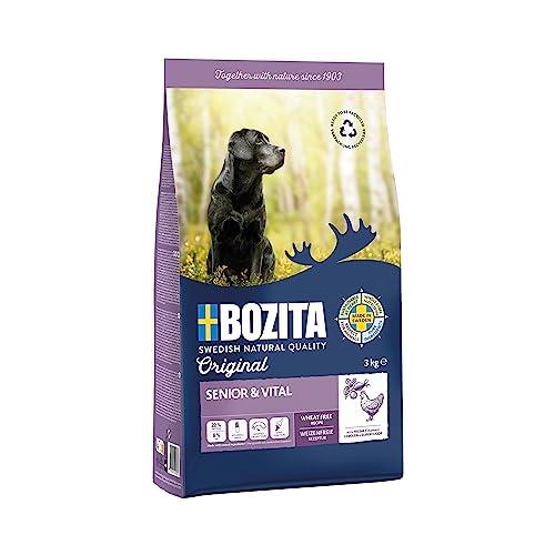 Bozita Hundefutter Original Adult Senior Huhn – 3 kg weizenfreies Trockenfutter für ältere Hunde oder Hunde mit geringerem Aktivitätsniveau – Vollwertige Ernährung für EIN vitales Seniorenleben