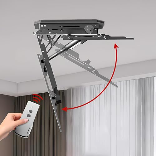 Electric TV Ceiling Mount, Motorised TV Bracket With Remote and Memory manual control, 0-85° angle adjustment, ceiling tv mount flip down Fits 50-90 Inch Screen, Max VESA 600 x 600mm (50-90 inch)