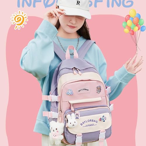 Image of ADSON kawaii Girls Travel School Bag|Backpack Of Large Capacity Aesthetic Stylish Girls Korean Laptop Bag Rucksack for School |College Bags Cute Bookbag for Teens Water Resistance