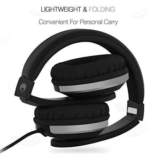 Rockpapa Foldable Adjustable Stereo Wired Headphones with Microphone, Over Ear Kids Childrens Headsets for CD DVD MP3/4 Player Laptop Tablet Mobile (Black/Grey) Rockpapa Foldable Adjustable Stereo Wired Headphones with Microphone, Over Ear Kids Childrens Headsets for CD DVD MP3/4 Player Laptop Tablet Mobile (Black/Grey)