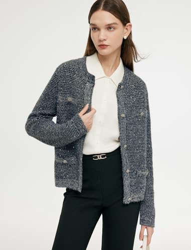 Image of GOELIA Women Wool Blend Lightweight Cardigan Sweaters 2026 Spring Business Casual Solid Long Sleeve Knitted Cardigan Top