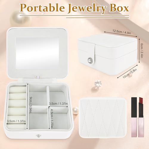 BELICOO Jewellery Box, Small Travel Jewelry Organiser with Mirror, PU Leather Jewellery Storage for Earring Rings Necklaces Bracelets, Gifts for Women - White - Image 3