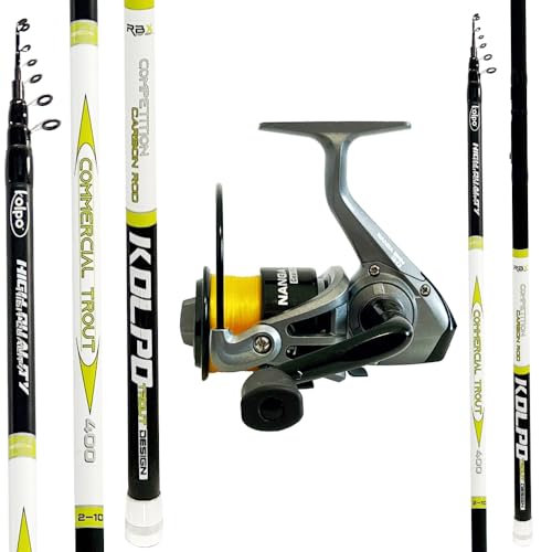 Kit Pesca Trota Lago can Canna in Carbonio 4-12 gr + mulinello da pesca e filo - Kit Trota