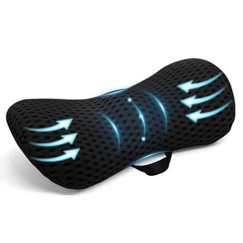 TOSUTO Almohada Lumbars Ergonómico - Cojín Lumbar ergonómico,Cojín Lumbar Silla Oficina con Funda Transpirable y Correa Ajustable,Cojín Lumbars Dormir para Coche,Silla Oficina,Cama,Sofá (Negro)