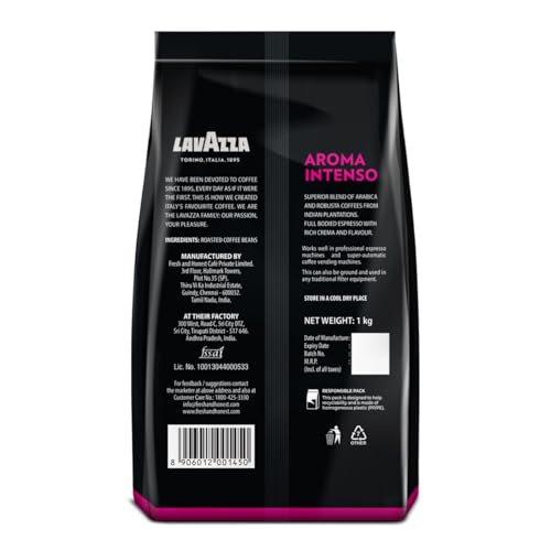 Image of Lavazza Aroma Intenso | Roasted Coffee Beans | Medium Dark Roast | Arabica Robusta Blend |bag, 1000 Grams (Pack of 3)