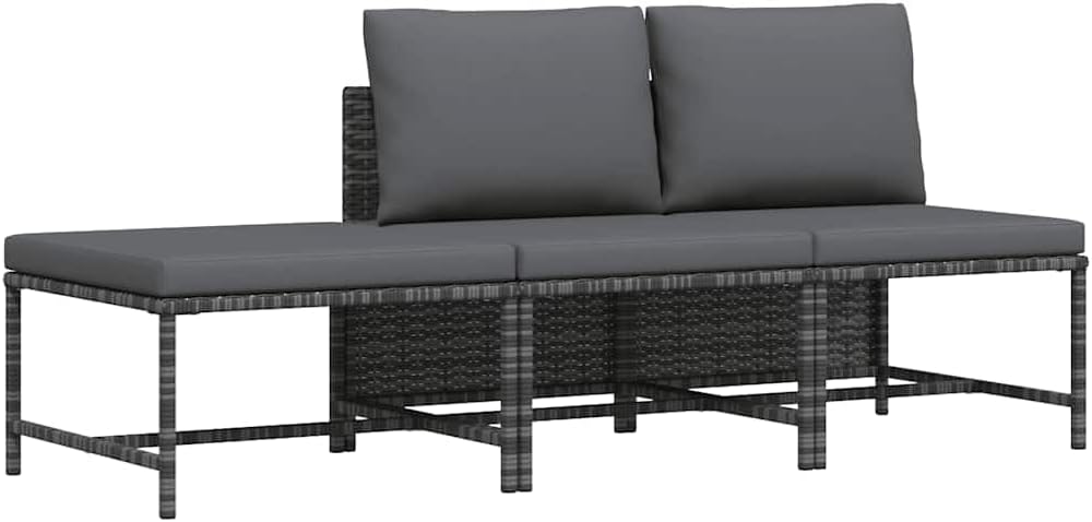 vidaXL 3 Piece Patio Sofa Set - Weather-Resistant Outdoor Furniture with Cushions, Durable PE Rattan Construction and Easy Maintenance Components - Grey.