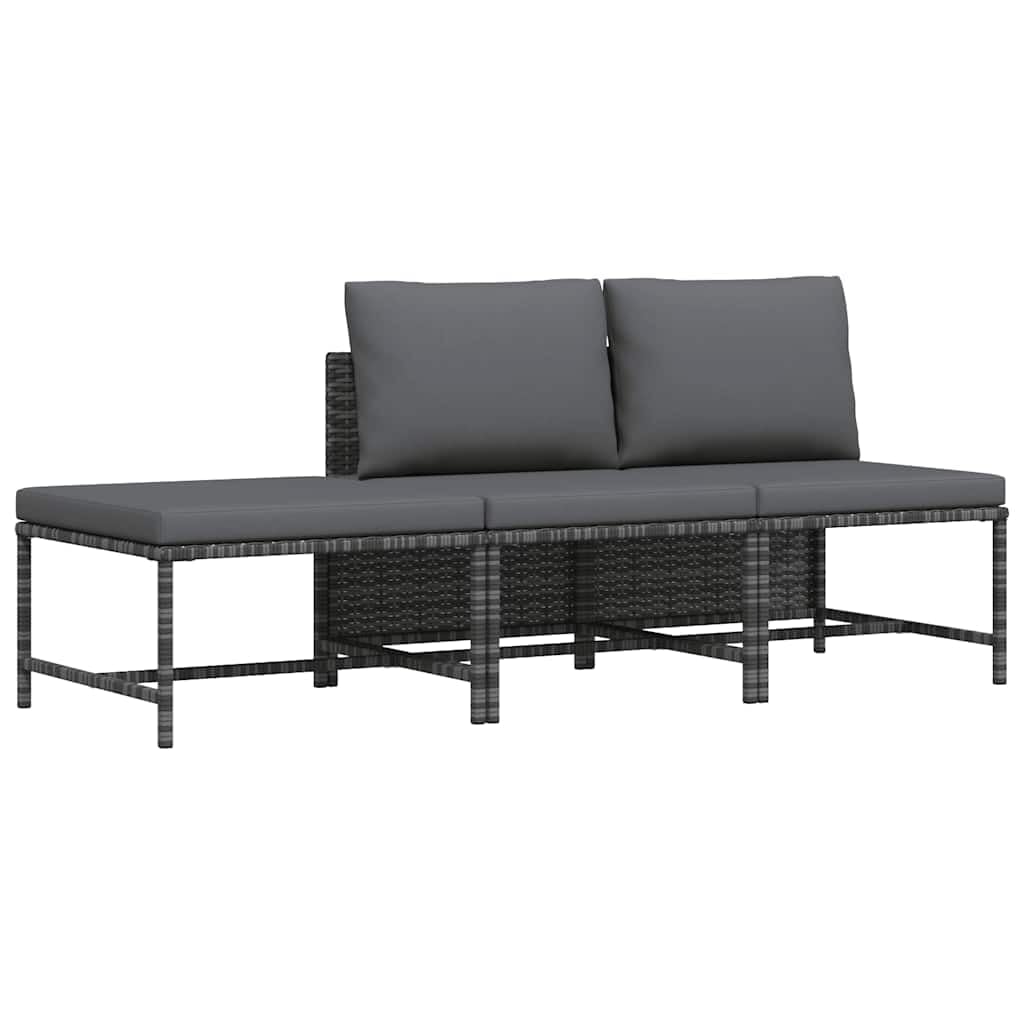 Juego de 3 sofás de jardín con cojín gris poliratán, juego de salón para terraza y balcón, estructura de acero resistente a la intemperie, cómodos cojines acolchados, diseño fácil