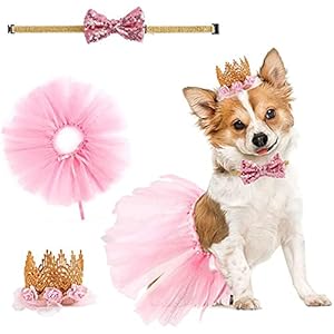 Zhenp 3 Stück Hochzeitskleid für Hunde, Tutu Rock für Hunde, Hunde Prinzessin Kronen Set, Haustier Tutu Krone, Hundegeburtstag Anzug, Hunde Tutu Rock Set, mit Krone, Rock, Kragen, für kleines Haustier