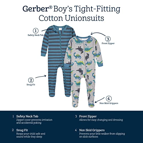 Gerber Baby-Jungen 2er-Pack Pyjamas mit Füßen, Bear Green Stripes White, 3 Jahre