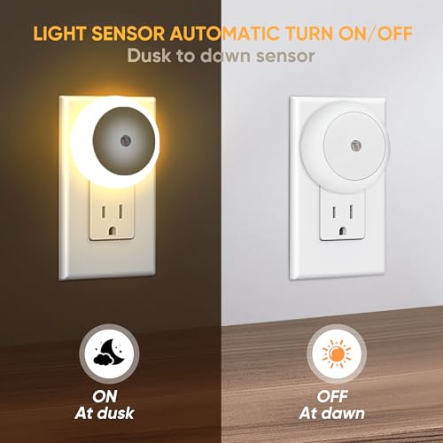 Image of LED Night Lights Plug into Wall 6 Packs,Dusk-to-Dawn Light Sensor with Automatically Turn on and Off Wall Night Light for Bedroom,Bathroom,Stairs,Corridor (Warm White, Round-6pack)