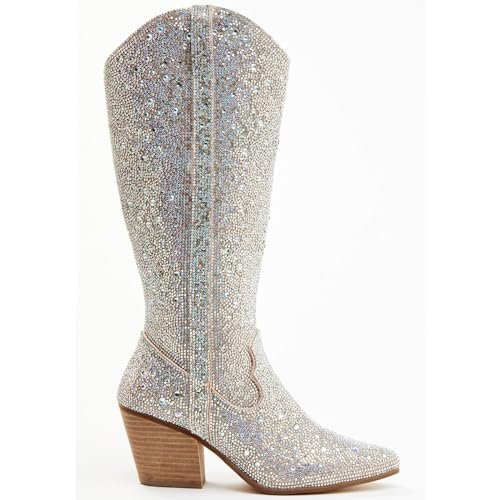 olomisa Rhinestone Boots for Women, Knee High Cowboy Boots Pointed Toe Chunky Heel Sparkly Cowgirl Boots Bling Shoes3