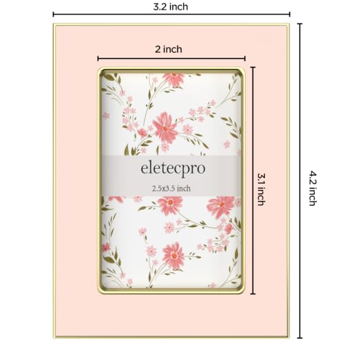 Image of eletecpro 2.5x3.5 Enamel Picture Frame Set of 2 with Real Glass Cover, Photo Frame with Gold Metal Edge, Horizontal and Vertical Display Pictures 2.5 by 3.5 for Tabletop and Wall Decor, Pink