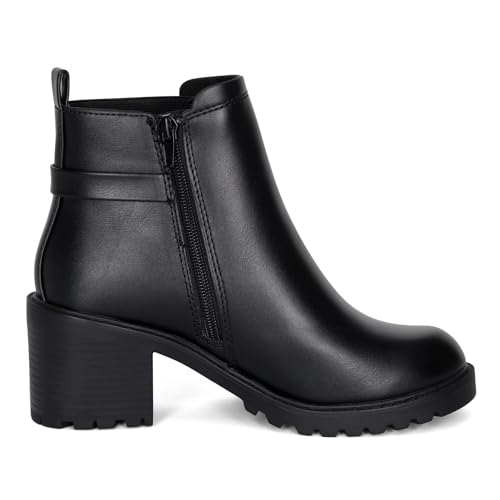 STYLISH S BLAZE ~ Womens Low Chuncky Stacked Heel Ankle Boots Elastic Gore with Buckle and Zipper3