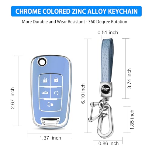 Image of QBUC for Chevy Key Fob Cover with Keychain Fit for Chevrolet Equinox Buick Camaro Cruze Malibu Impala Sonic Full Protection (Silver /Blue)