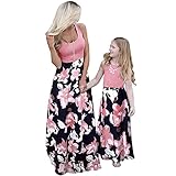 Coralup Mutter Tochter Kleid Sommer Ärmellos Familie Passenden Kleidung Floral Gedruckt Lange Kleid für Mutter Tochter Mama und Mich Kleidung (Damen M, Rosa)