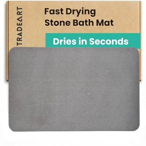 Image of Stone Bath Mat | Diatomaceous Earth Non-Slip Quick Drying Bathroom Floor Mat | Super Absorbent Bathtub & Shower Mat | Odor Free, Safe & Clean for Bathroom & Kitchen (Light grey, 39.5 x 59.5 cm)