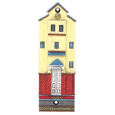 Alef Judaica Resin Casted Mezuzah - Yellow Red and White Old Synagogue Design - in The Style of Santamaria Labianca in Toledo
