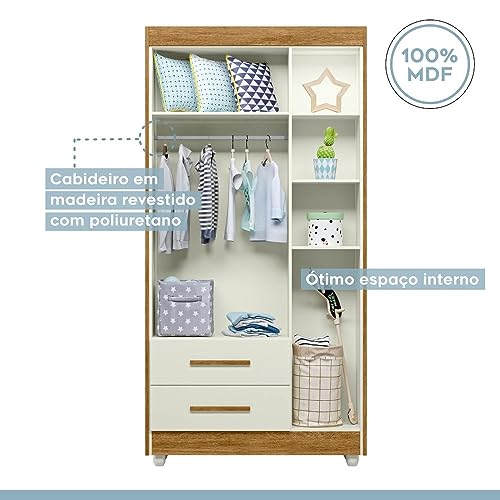 Guarda-roupa Infantil 3 Portas 2 Gavetas Flocos Tigus Baby