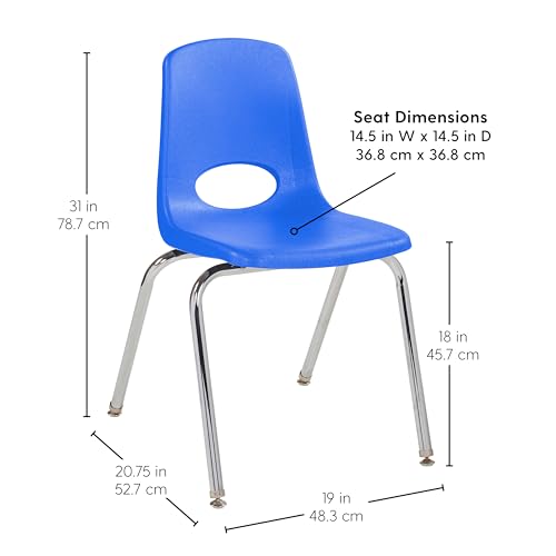 Image of FDP 18 inch School Stack Chair,Stacking Student Seat with Chromed Steel Legs and Swivel Glides for Classroom, Homeschool or Office - Blue, 11561-BL