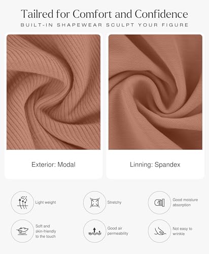 Image of Popilush Long Sleeve Midi Dresses for Women, Built-in Bra Shapewear Dress | Bodycon, Tummy Control, Square Neck, Cocktail Party and Dinners