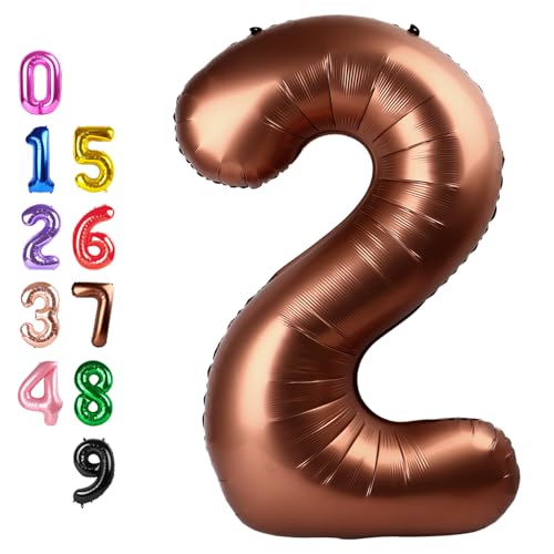 Image of 2 Balloon 40 inch Coffee Number Balloons for 2nd Birthday Party Decorations | Saturated Color, Large 40 inch, With Inflation Straw & Hanging Holes, Great for Thanksgiving, Vintage & Cowboy Theme Party