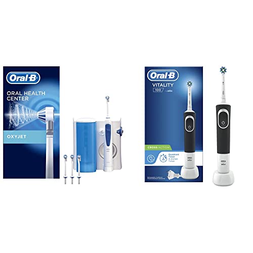 Cepillos De Dientes Electricos Oral-B Oxyjet Irrigador Dental con Tecnología Microburbujas + Vitality 100 Cepillo de Dientes Eléctrico con Mango...