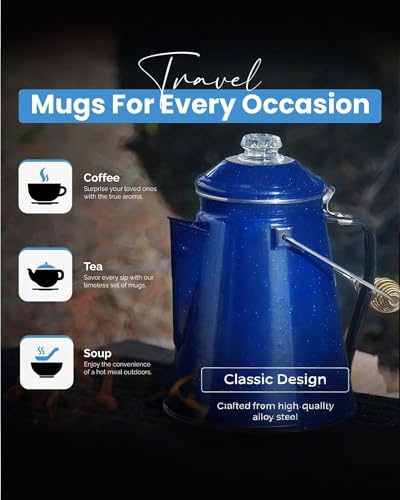 Image of Toughty 12 Cup Enamel Coffee Percolator, Camping Stovetop Coffee Pot, Blue