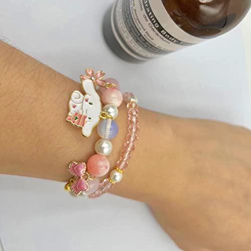 Kawaii Bracelets Set Crystal Beads Cinnamoroll Bracelet Cute Cartoon Elastic Beaded Pearl Bracelets Anime Jewelry Christmas Stocking Stuffers for Women Bff Friendship Gift (Pink)4