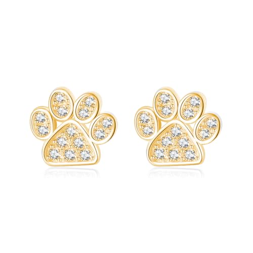 SLUYNZ Sterling Silver Dog Cat Paw Earrings Studs for Women Teens CZ Cute Paw Earrings Stud