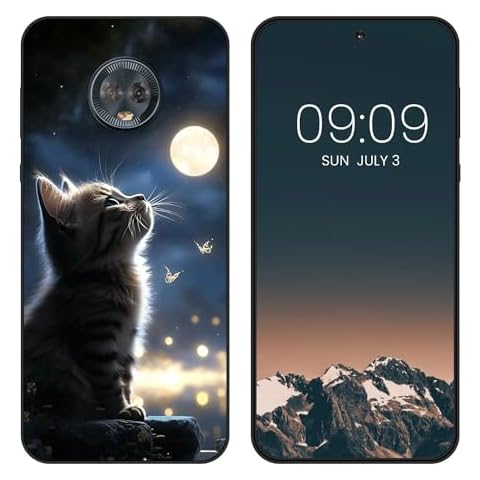 WUACYEAMING for Motorola Moto G6 Cute Case,Soft Frosted Matt Black TPU Ultra-Slim Stylish Protective Cover Drop Protection, Non-Slip Cute Pattern Design-The Moon and The Cat Cover