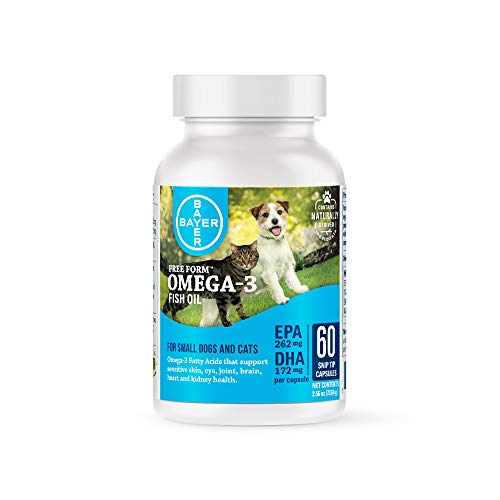 Bayer Free Form Snip Tips Omega-3 Supplement for Small Dogs and Cats, Count of 60, 2.56 oz
