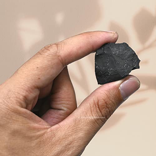 Image of Amazing Gemstone 2 Pieces Shungite Raw Crystals and Healing Stones, Natural Rocks for Tumbling and DIY Raw Stones and Crystals