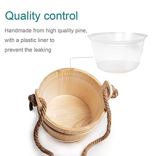 Apffsy Sauna Bucket And Ladle Cedar - Sauna Bucket, Sauna Accessories With Wooden Bucket Ladle Handmade, Lengthened Rope Handle And Plastic Liner #TOP3